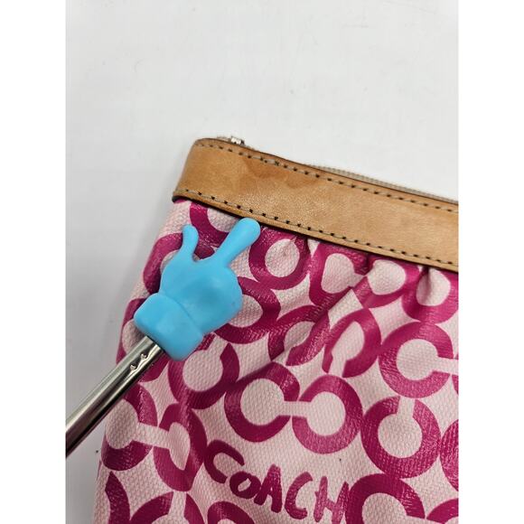 Coach Leah Opt Art Pink Coated Canvas Tan Leather Cosmetic Toiletry Make-up Bag - Picture 7 of 11